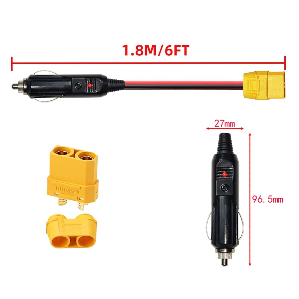 Shufearo Lighter Charger Cable XT90 Female Connector to Car Cigarette Lighter Male Plug for Solar Generator Power Station 14AWG