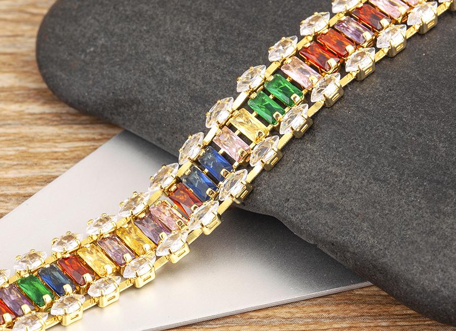 Nidin High Quality Multicolor Full Zircon Bracelets for Women Ladies Wedding Rainbow Charm Boho Hand Chain Party Jewelry Gifts