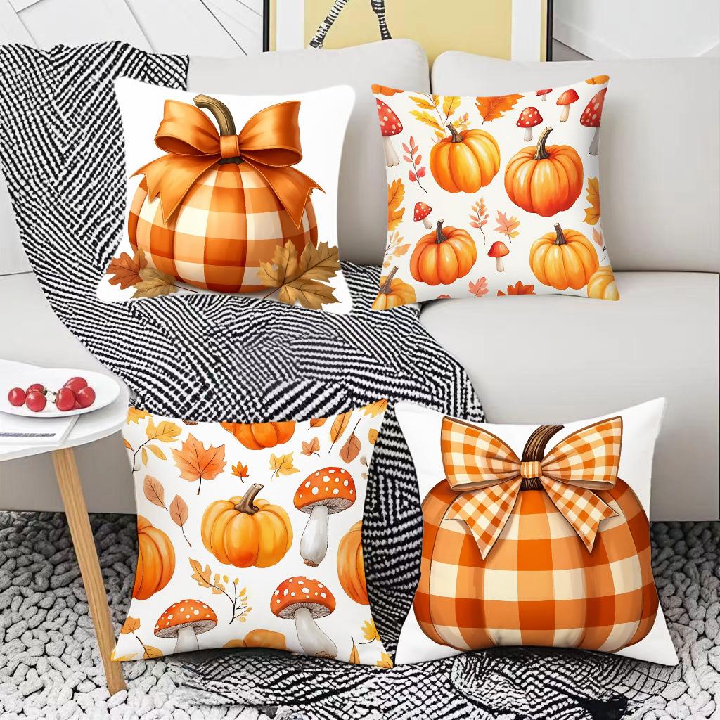 Thanksgiving Warm Colors Warm Atmosphere Harvest Pumpkin Series Pillow Print Living Room Decorative Cushion Cover