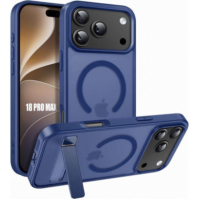 Coque pour iPhone 18 Pro Max, Protection Hybride avec Support et Anneau Magnétique - Bleu Foncé