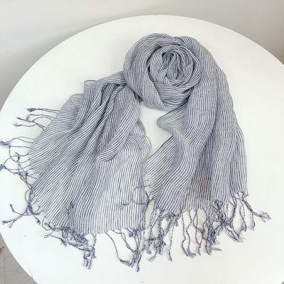 Retro Stripe 100% Linen Scarf  Women's Artistic Spring And Summer Breathable Linen Neck Protect Scarves