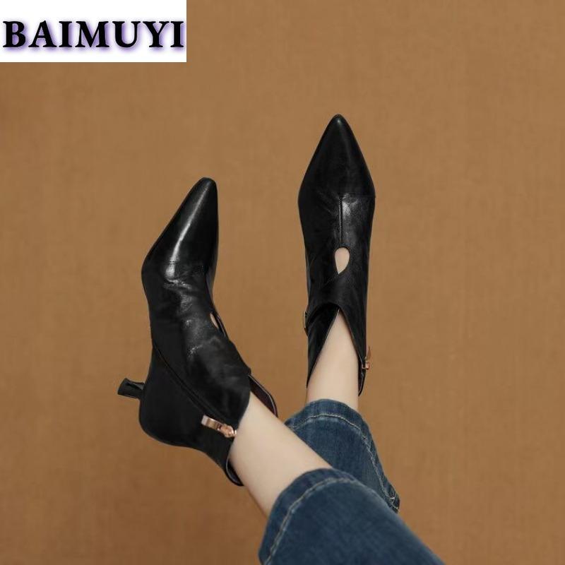 Pointed Toe Ankle Boots Women High Heels Snow Shoes Brand Chelsea 2024 Trend Autumn Woman Dress Pumps Leather Goth Botas Mujer
