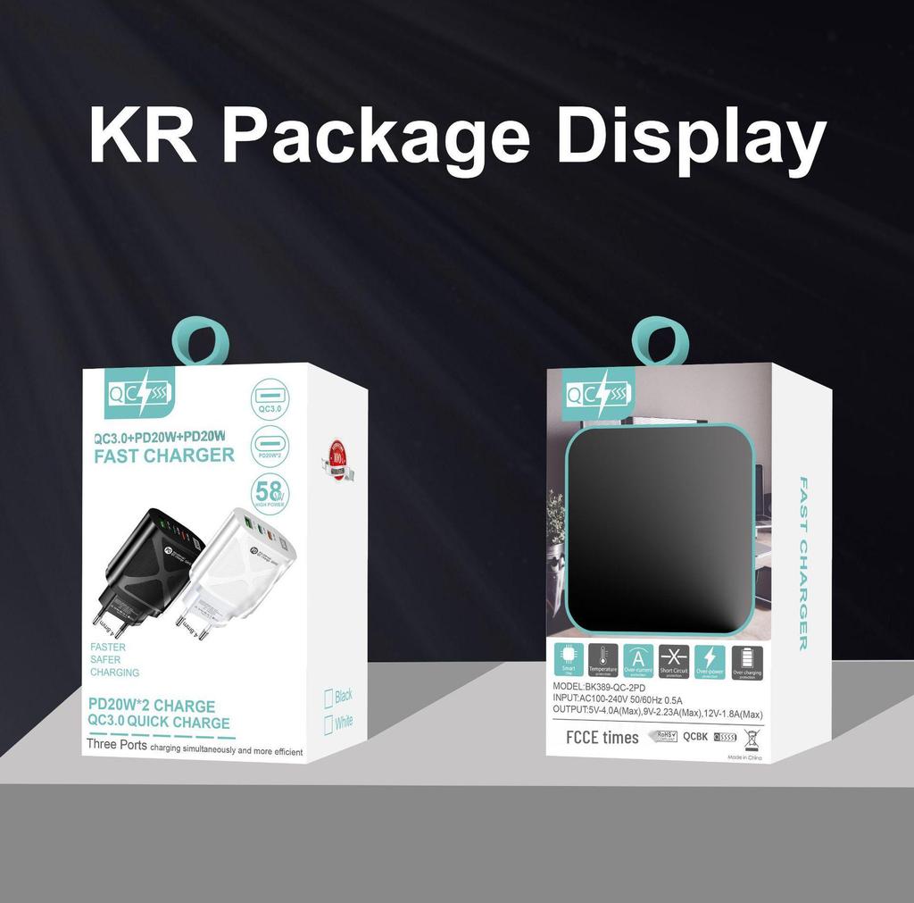 58W Dual Fast Charger with 2PD + QC3.0 - EU, US, UK, KR, AU Plug Options