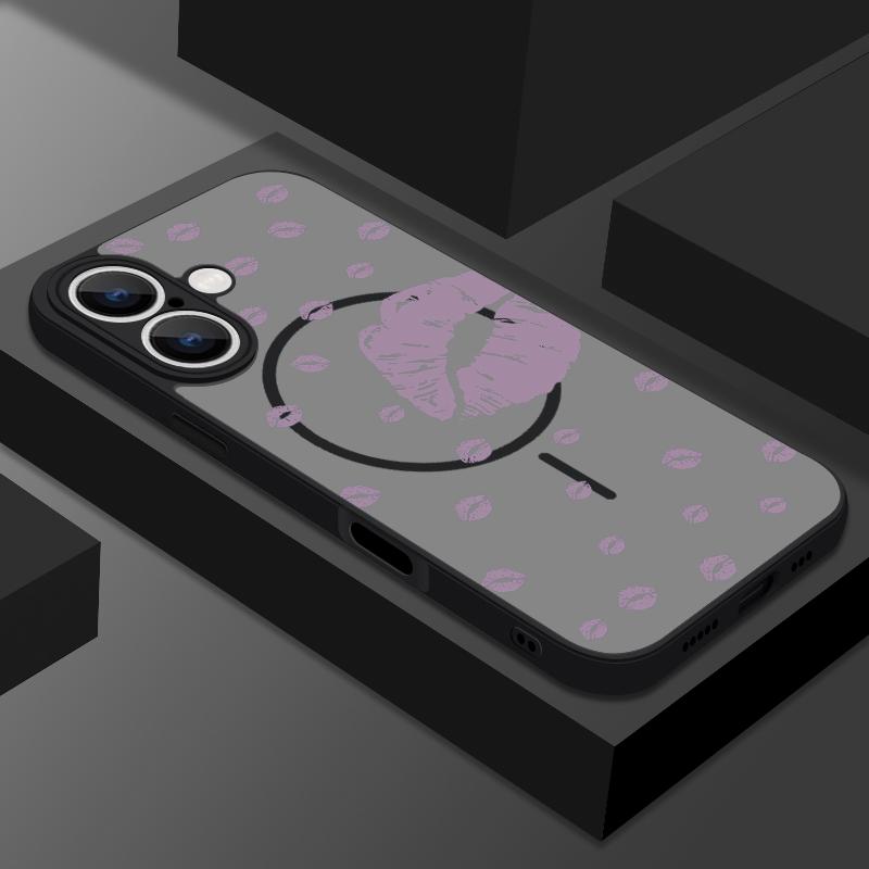 Color Lips Pattern Clear Matte Wireless Charge Case For iPhone 16E 16 Pro Max 15 Pro 14 13 Soft Edge Shockproof for Magsafe Magnetic Phone Cover