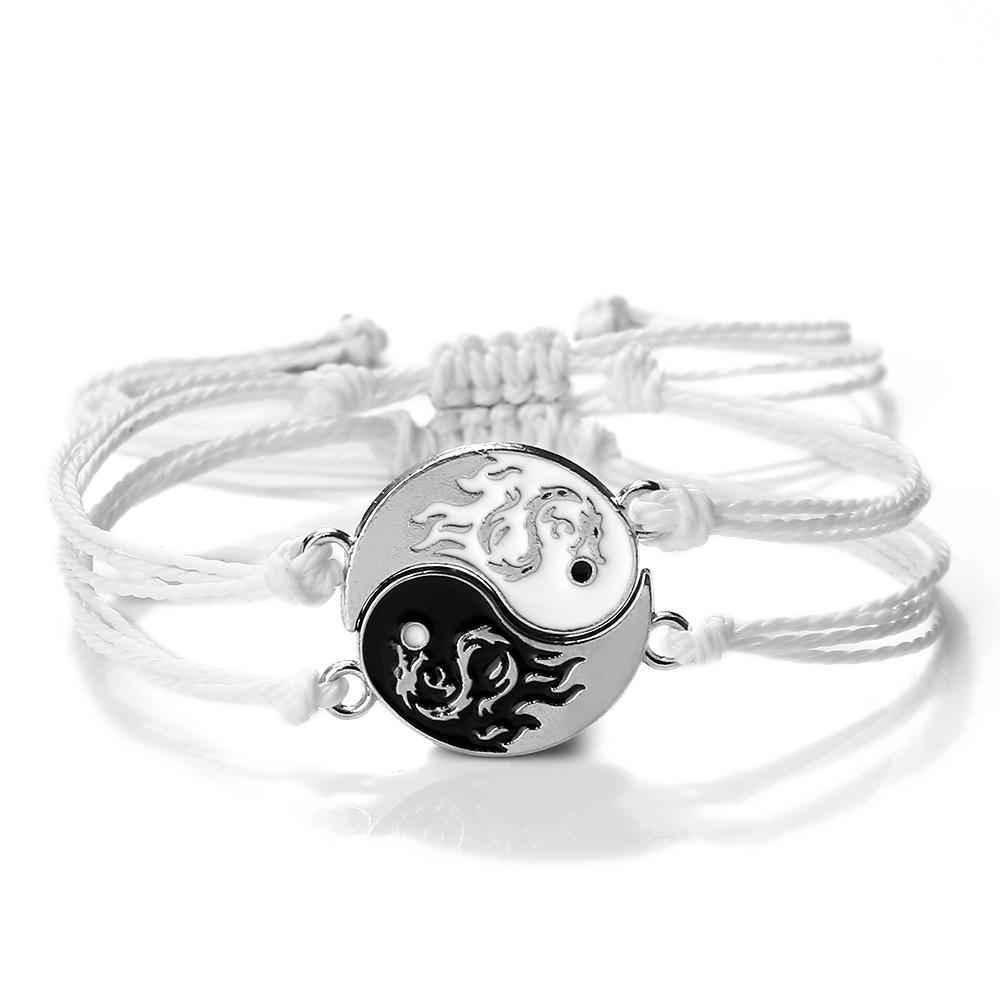 Yin Yang Harmony Tai Chi Men & Women Handmade Black & White Bracelet Set