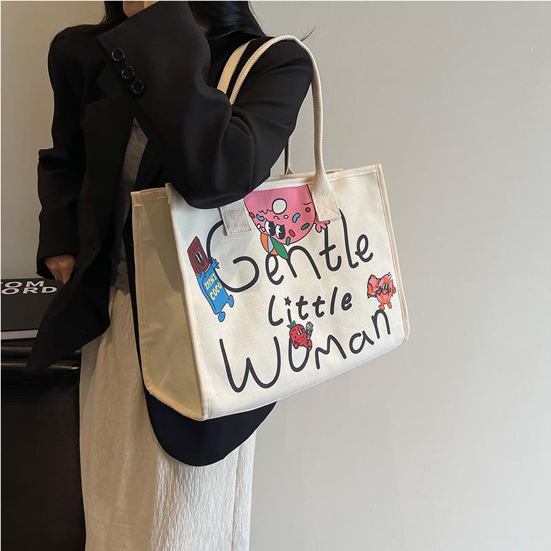 Colorful Letter Printed Canvas Bag New Large-capacity Casual Shoulder Bag