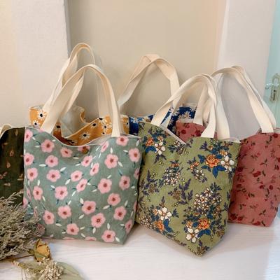 Retro Literature Cloth Bag Women's Corduroy Handbag Flower Pattern Tote Bag