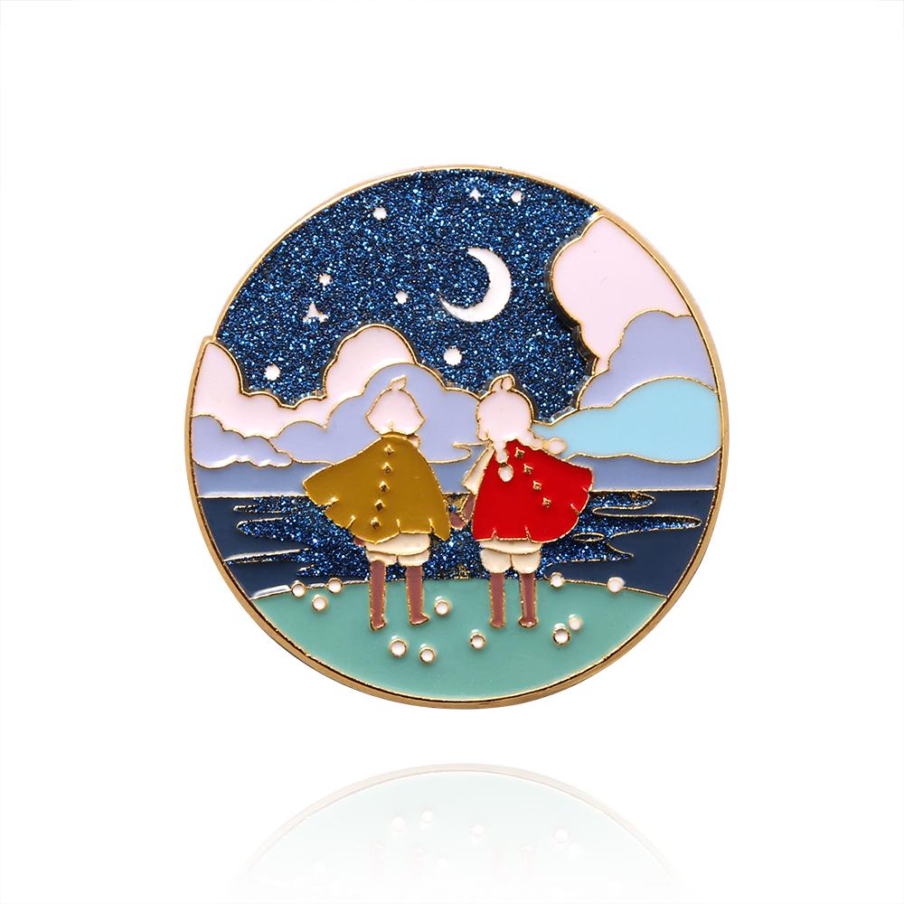 Sky: Light Spinning Enamel Pin Day Night Reversible Spinning Brooches Kids Backpack Clothes Gift Party Jewelry for Friends