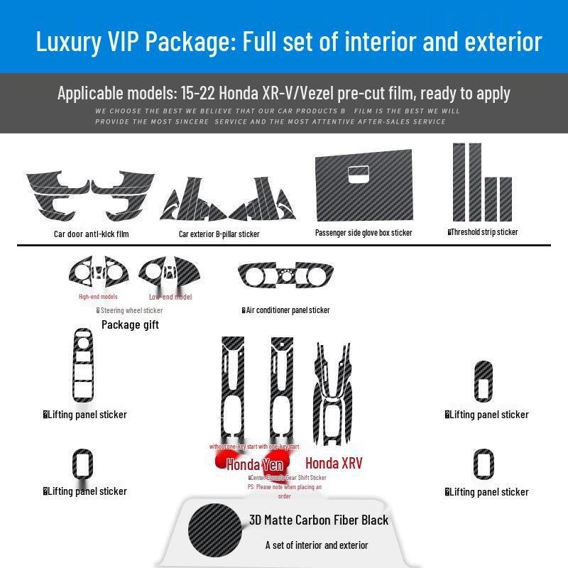 Vezel/XRV Center Console Carbon Fiber Stickers, Fits 15-22 Models, Free Replacement for Damaged Pieces