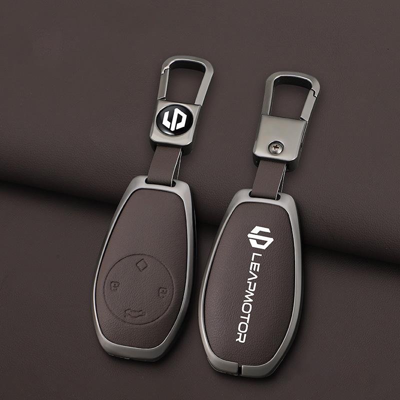 Zinc Alloy+Leather Car Remote Key Set, Suitable For Leapmotor C16 C11 C10 C01 B10 T03 S01 Car Keychain Key Set Chain Accessories