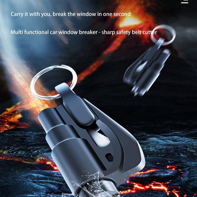 1pc Multifunction Mini Hammer with Spring Window Breaker and Keychain for Car, Cut Seat Belt, Portable