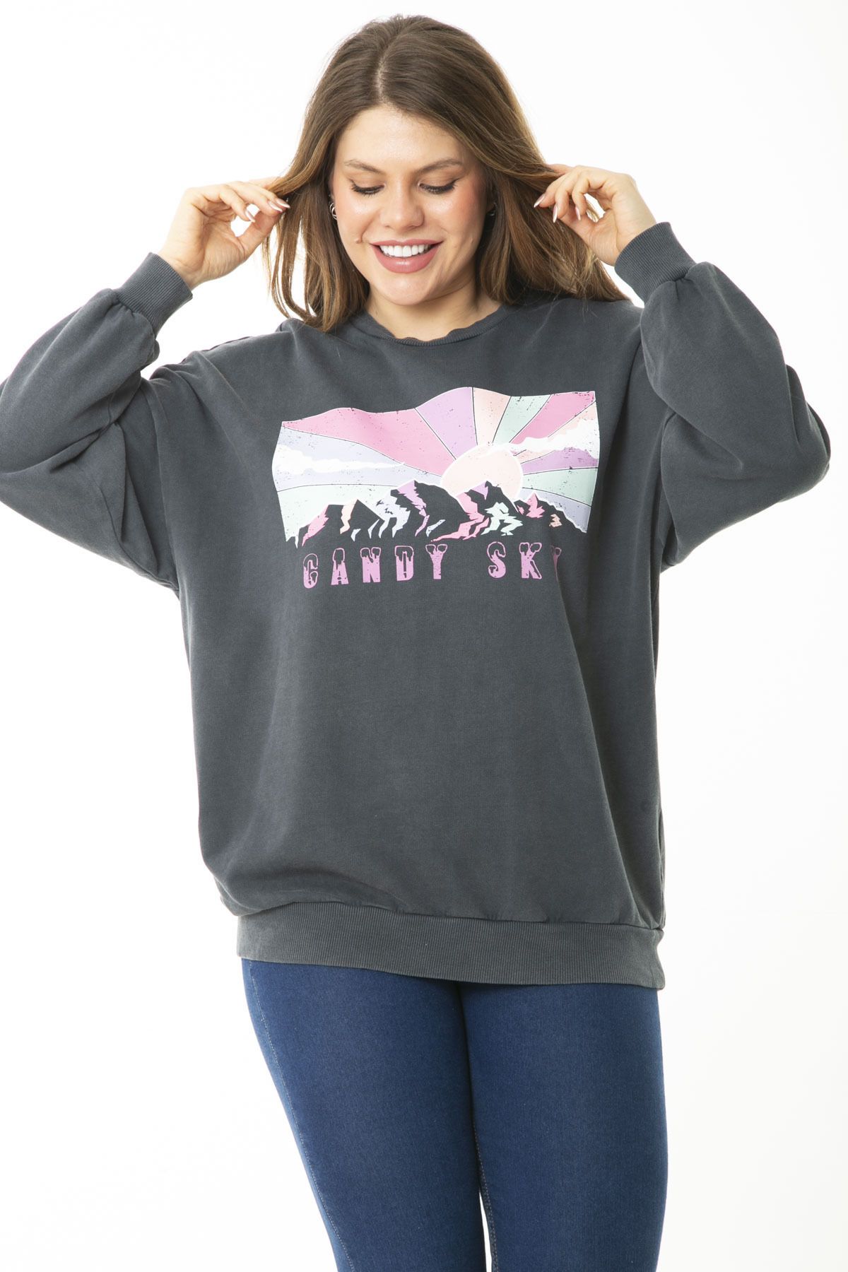 

Women s Style Big Size Sweatshirt Large Size Smoked Digital Printed Sweatshirt XL