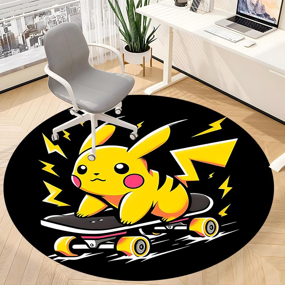 1pc Pikachu Skateboarding Office Round Area Rug, Under Office Chairs Bedroom Living Room Home Decor A1022263