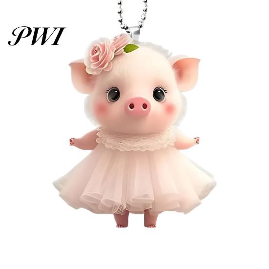 Pig Hanging Ornaments Acrylic Cartoon Decoration with Bead Chain Car Rearview Lifelike Mirror Ornament Keychain Backpack Animal Pendant Birthday Gift