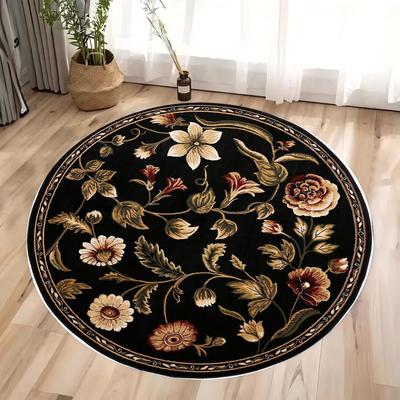 Luxuriöser Blumen-Bereichsteppich, Runder Waschbarer Rutschfester Großer Teppich für Schlafzimmer, Büro, Bauernhaus, Stilvolle Heimdekoration, Outdoor-Teppich