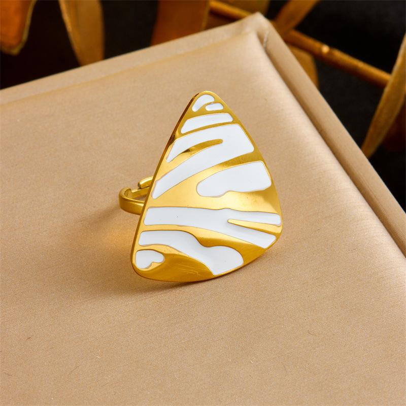 Gold Plated Stainless Steel White Enamel Triangle Statement Ring for Women белый