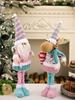Retractable Christmas Doll with Retractable Legs Pink Santa Claus Snowman Elk Standing Doll for Home Display and Festive Window