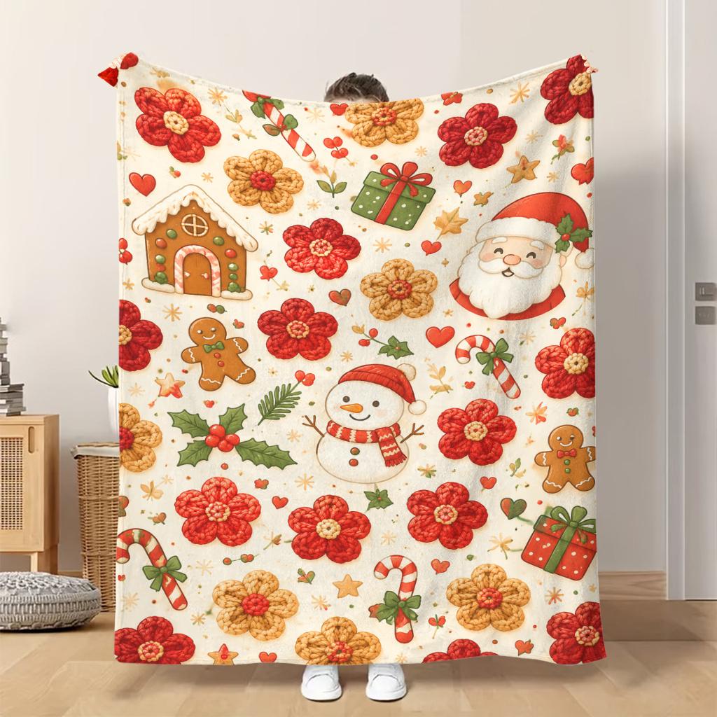 1pc Flannel Blanket Christmas Cartoon Elements Illustration This Shawl/blanket/nap Blanket/sofa Blanket Is Soft Comfortable and Wa