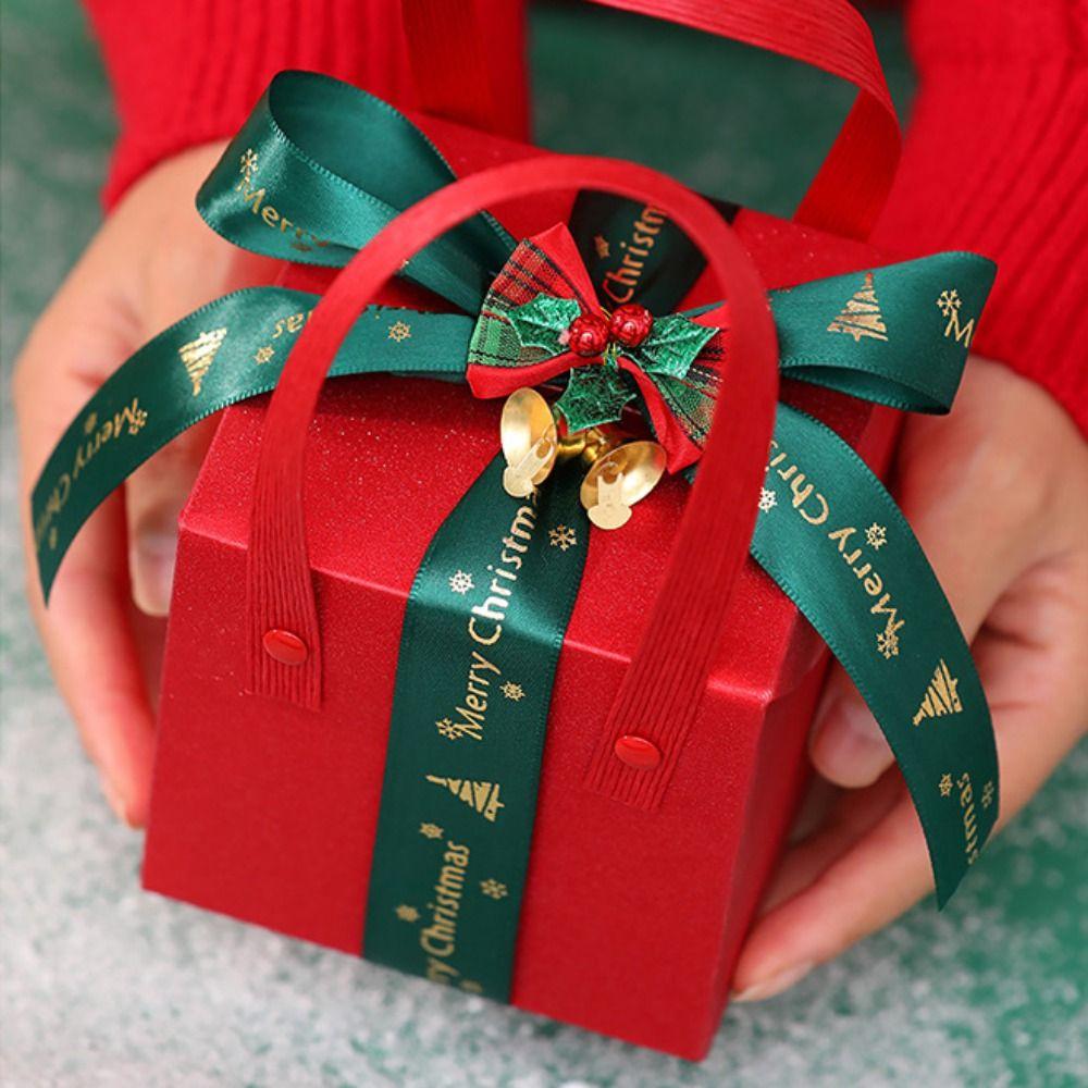 Creative Paper Christmas Gifts Bag Bowknot Red Christmas Candy Gift Box Bell Foldable Gifts Wrap Handbag Snack