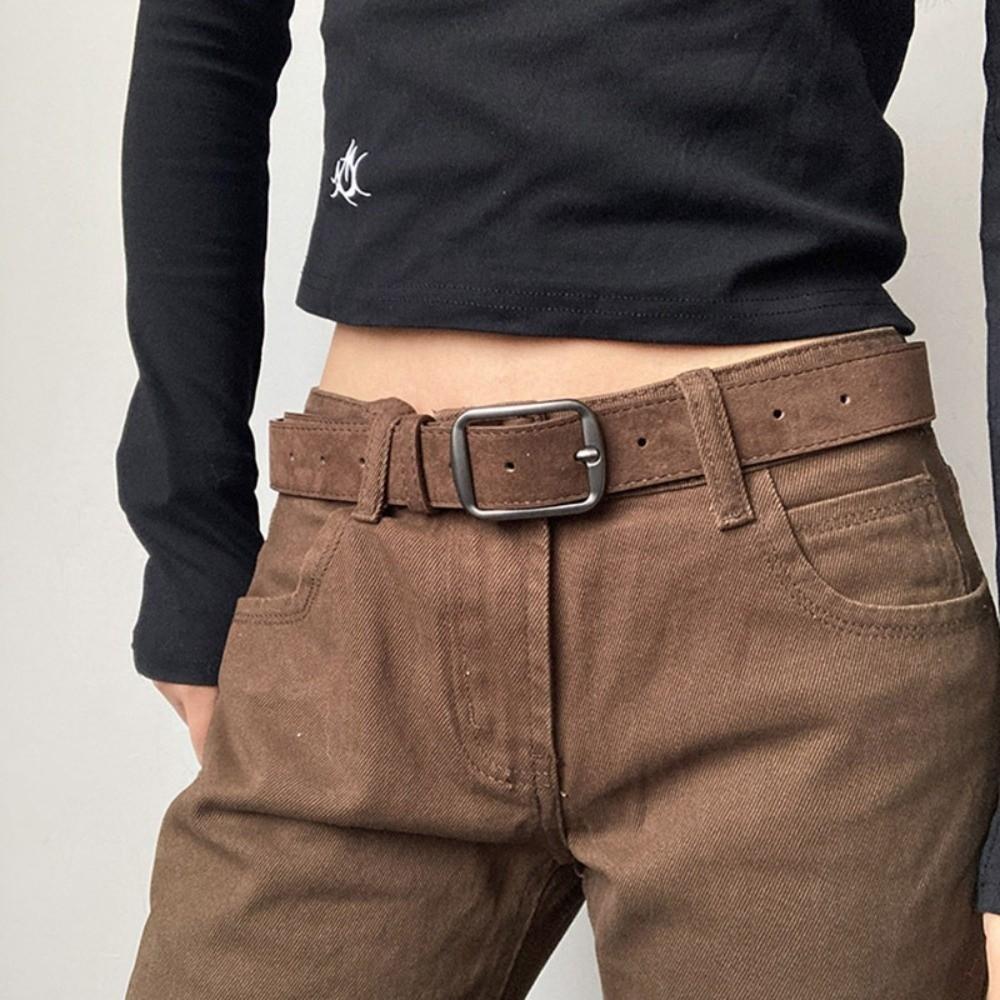 Frosted Suede Leather Belt Vintage Pin Buckle Waistband Fashion Women Waist Belt  Jeans Decoration