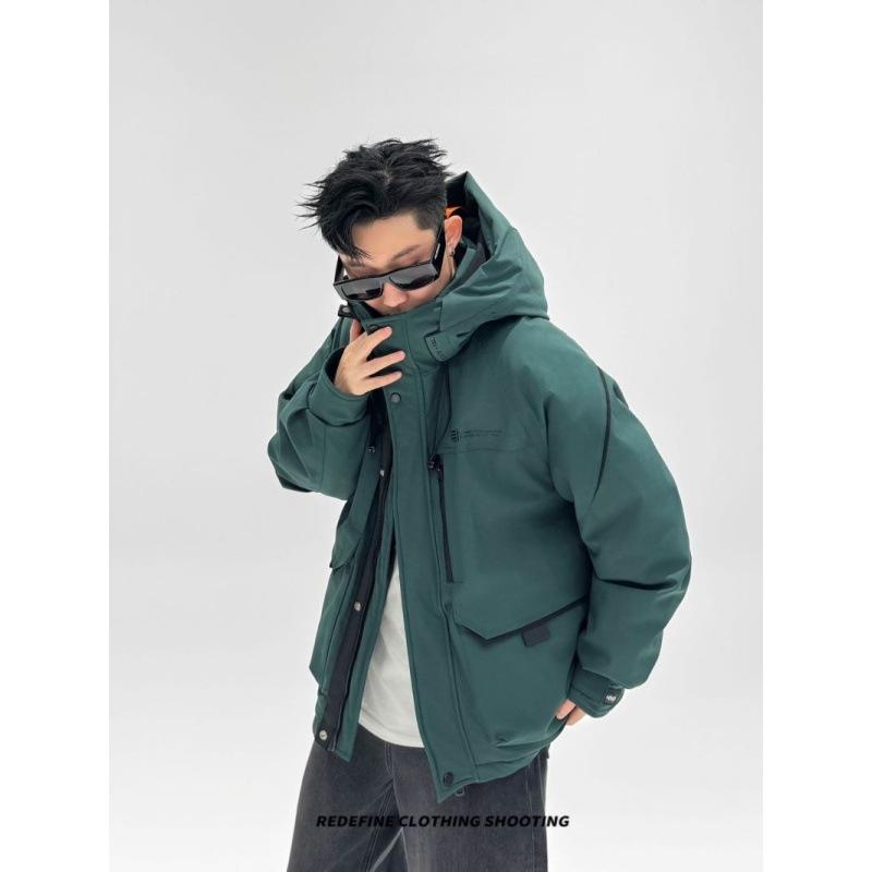 

American vintage hooded down jacket men s winter new fashion casual warm loose cargo jacket men s cotton jacket 4XL зелёный