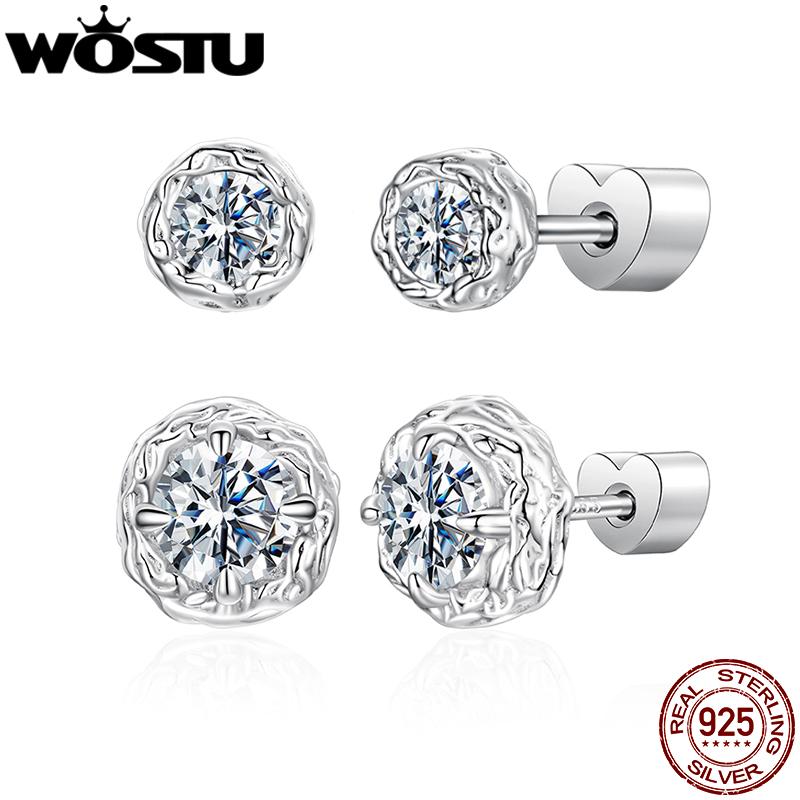 WOSTU Classical Round 1 CT Moissanite Stud Earrings For Women 925 Sterling Silver Cube Earrings Moissanite Wedding Jewelry