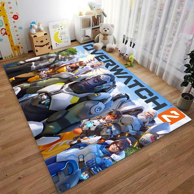 Overwatch Mecha Animal Print Flannel Rug Non-Slip, Suitable for Bedroom, Living Room, and Children's Room Decoration