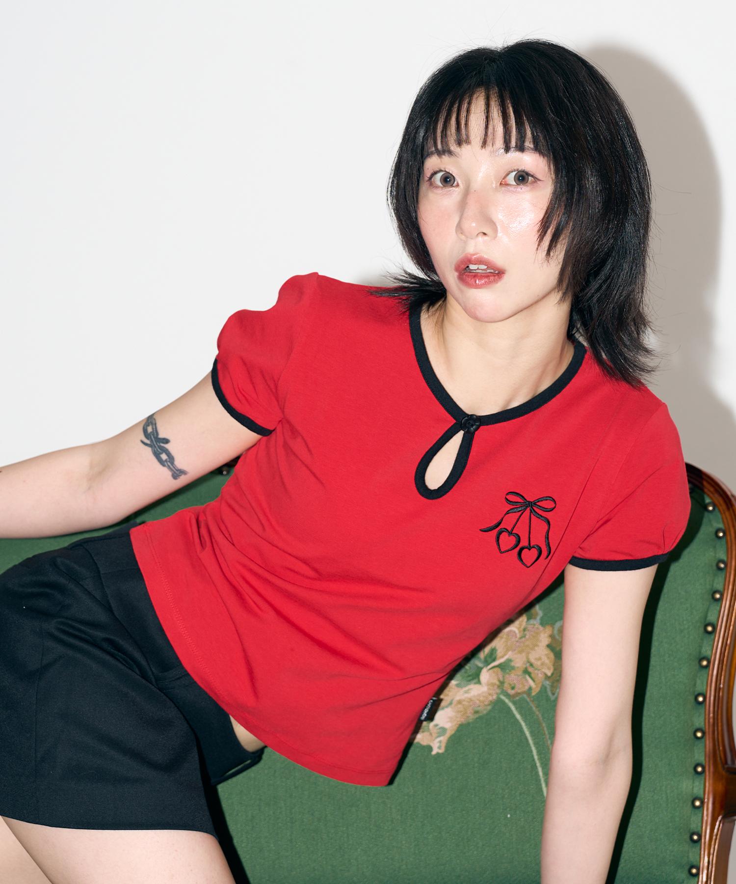 Chosyu Heart Cherry Puff Tee [Red] Red