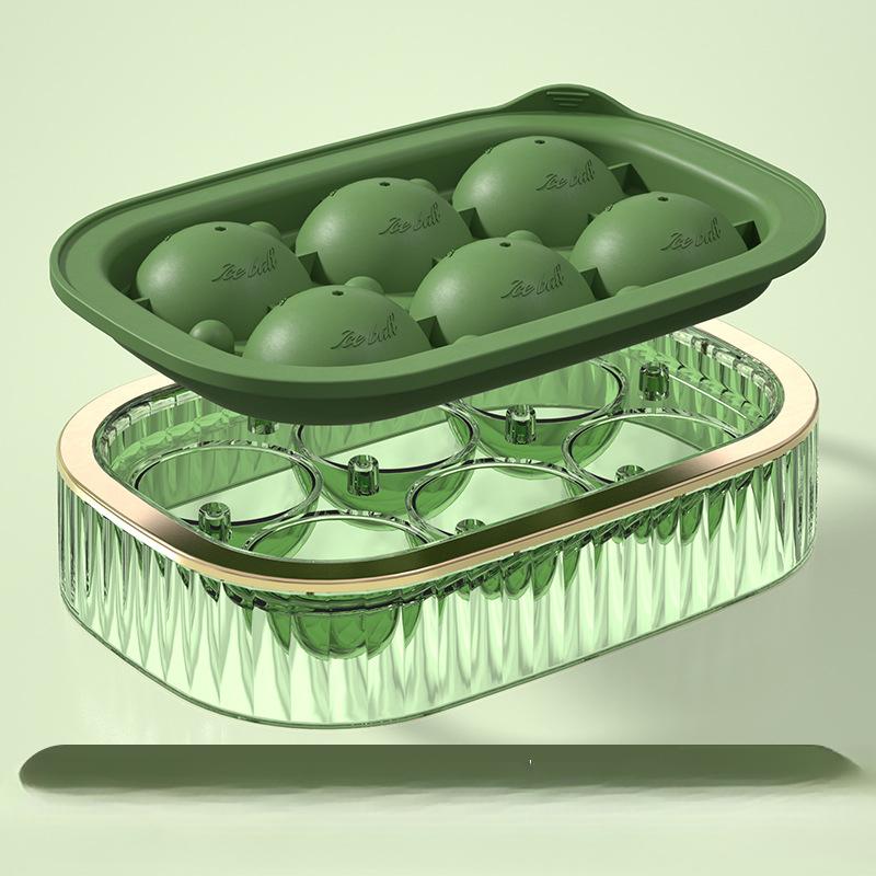 

Форма для кубиков льда, пищевой класс, домашнее приготовление льда, круглый ледяной батончик, коробка для льда с крышкой, большая вместительная коробка для изготовления шариков для льда Six balls 13*9*3.5cm зелёный