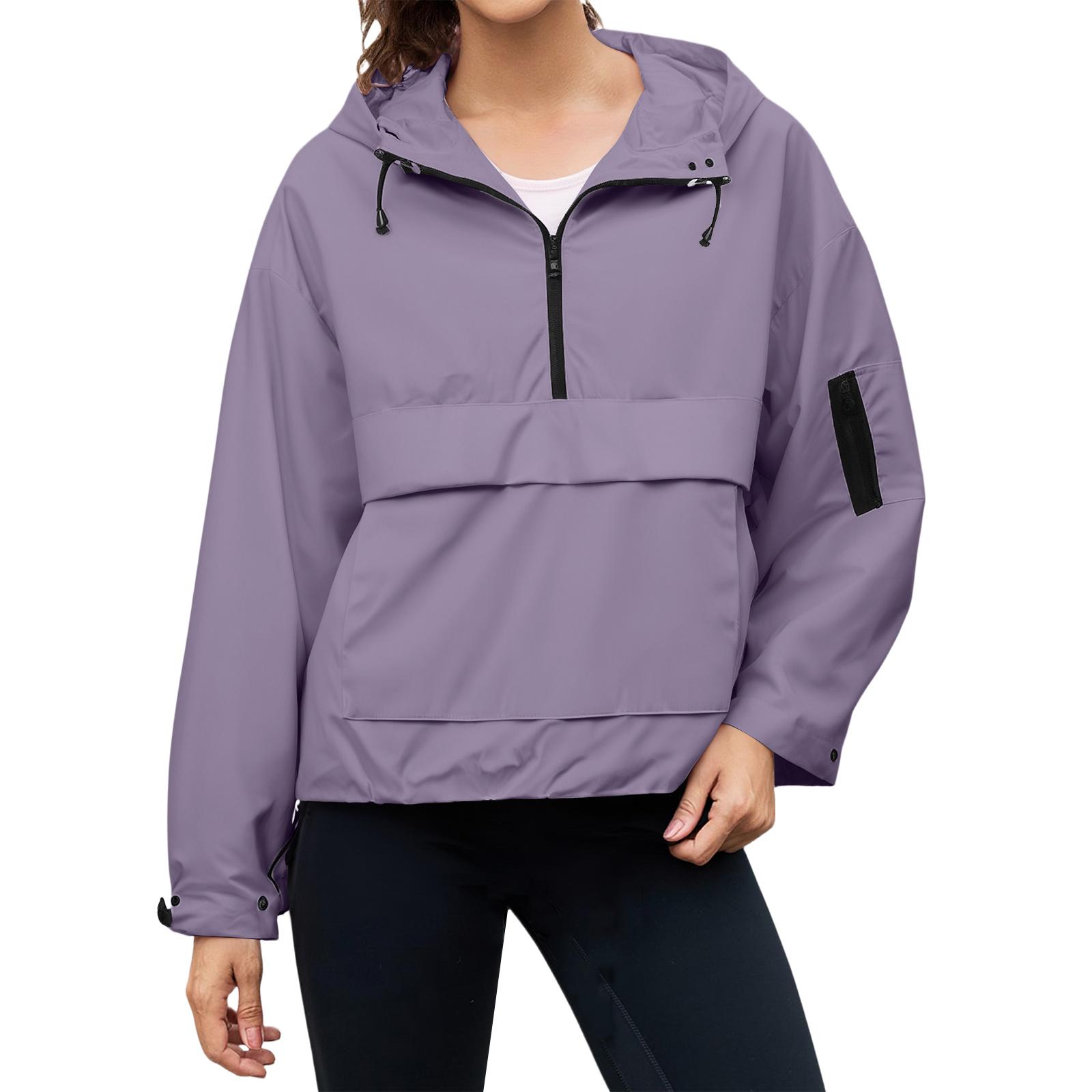 

женский Свободный Удобный Повседневный Модный Однотонный Пуловер с Капюшоном с Длинным Рукавом Ветровка XL фиолетовый