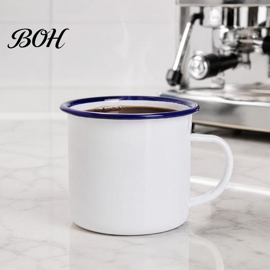 Durable Steel Water Cup Enamel Coffee Mug with Handle, Retro Style Cup, Smooth Lead Free Drinking Vessel Surface Portable for Hot Tea And Milk Outdoor