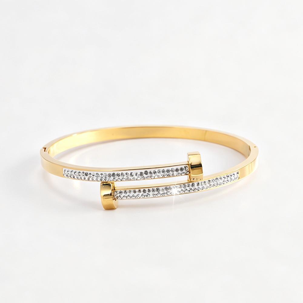 Classic Full Diamond Double Head Opening Female Hot-selling High-value Gypsy Titanium Steel Non-fading
