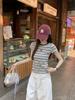 Damen T-Shirt im koreanischen Stil mit Retro-Farbblockstreifen und kurzen Ärmeln - Einzigartiges und trendiges Sommeroberteil