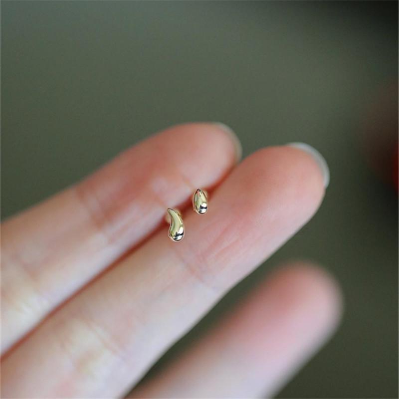 

925 Sterling Silver 14k Gold Plated Stud Earrings Mini Rice Grains Water Drop Asymmetric Earrings for Women All-match Jewelry Gold