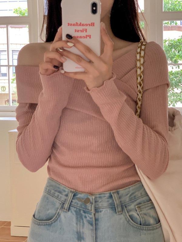 Women's Autumn One-Shoulder Slim Knit Sweater - Trendy, Stylish Base Layer Top