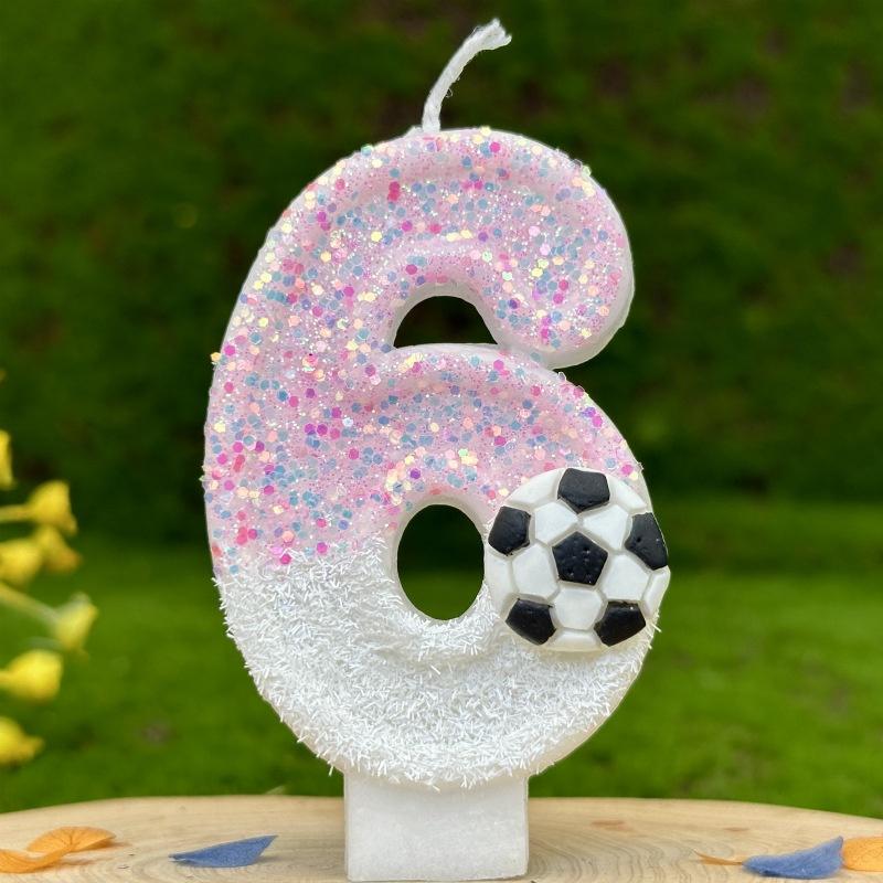 Soccer Birthday Memories Pink Candles White Girl Number Football Candle Cake Decoration Children's Surprises Room Decor Candle