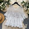 Dimanaf 2025 New Tees Summer Women Beach T-Shirt Basic Fashion Tops Lace Tees Casual Loose White