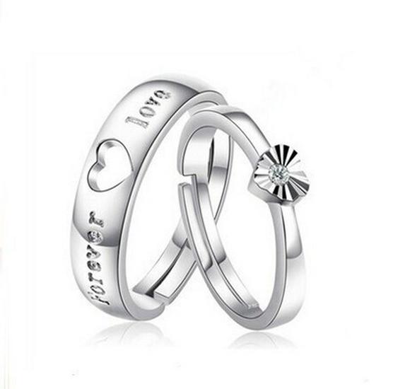 European & American Silver-Plated Zircon Wedding Rings - Korean Style Open Couple Rings for Women