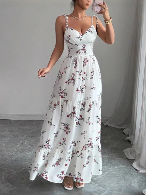 New Summer Floral V-Neck Spaghetti Strap Maxi Dress