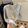 Lazy Wind Soft Waxy Gray V-neck Knitted Cardigan Women's Autumn New Design Sense Thin Short Top
