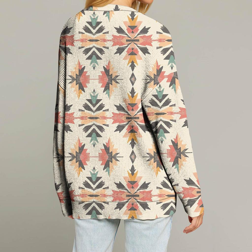 Women's Fashion Long Sleeve Christmas Print V-Neck Button Loose Cardigan Top