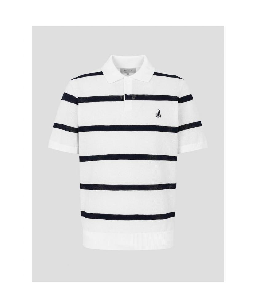 Binpolmen Bold Stripe Collared Neck Knit White