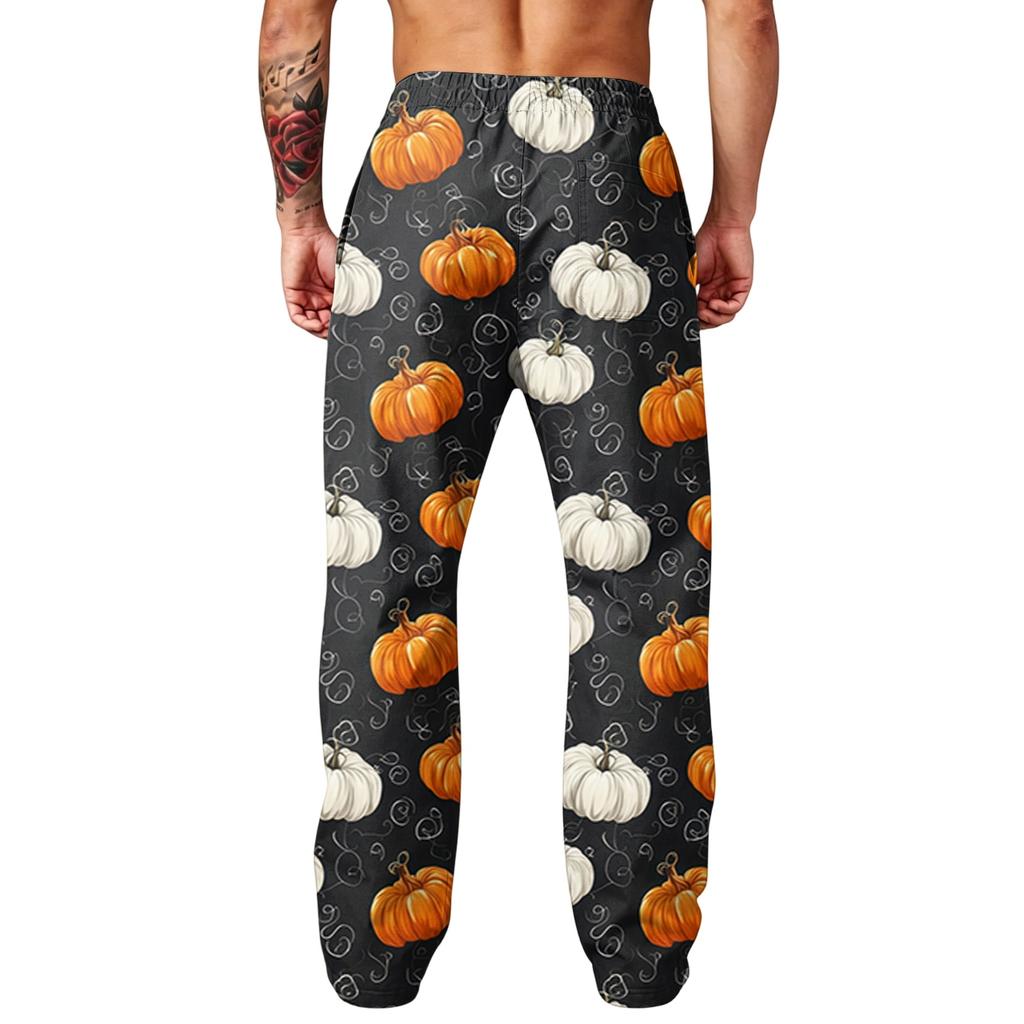 Men's Loose Fit Wide Leg Joggers with Pockets - Printed Casual Sweatpants for Sports and Daily Wear