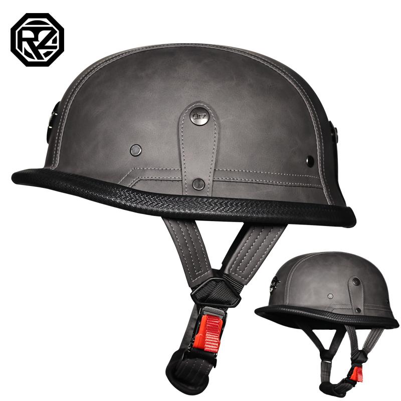 Leather Vintage Helmet WWII Style BLACK German Motorcycle Open Face Half Helmet Chopper Biker Pilot Camouflage