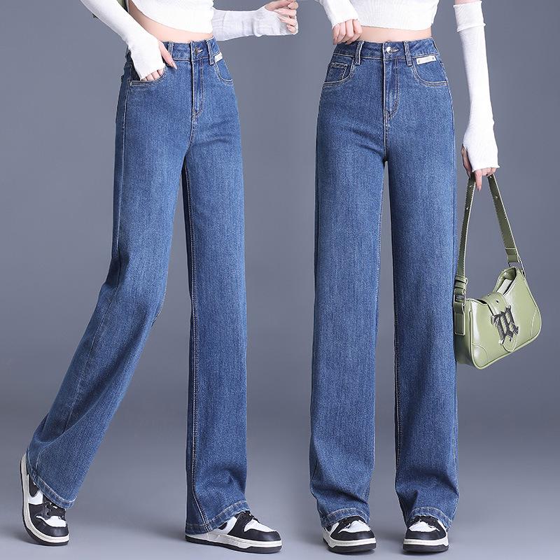 

Женские джинсовые брюки прямого кроя с высокой талией: Элегантный, универсальный и стройнящий вариант для осени и зимы. S синий