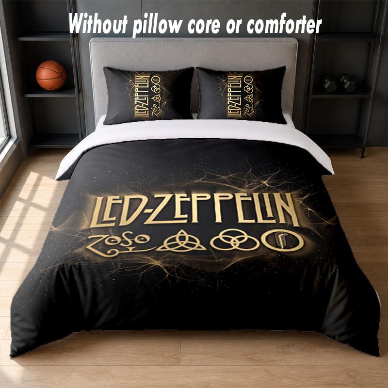 Led Zeppelin Design Postel Povlečení 1 Povlak na přikrývku + 2 Povlaky na polštář Měkké Prodyšné Domácí Lůžkoviny