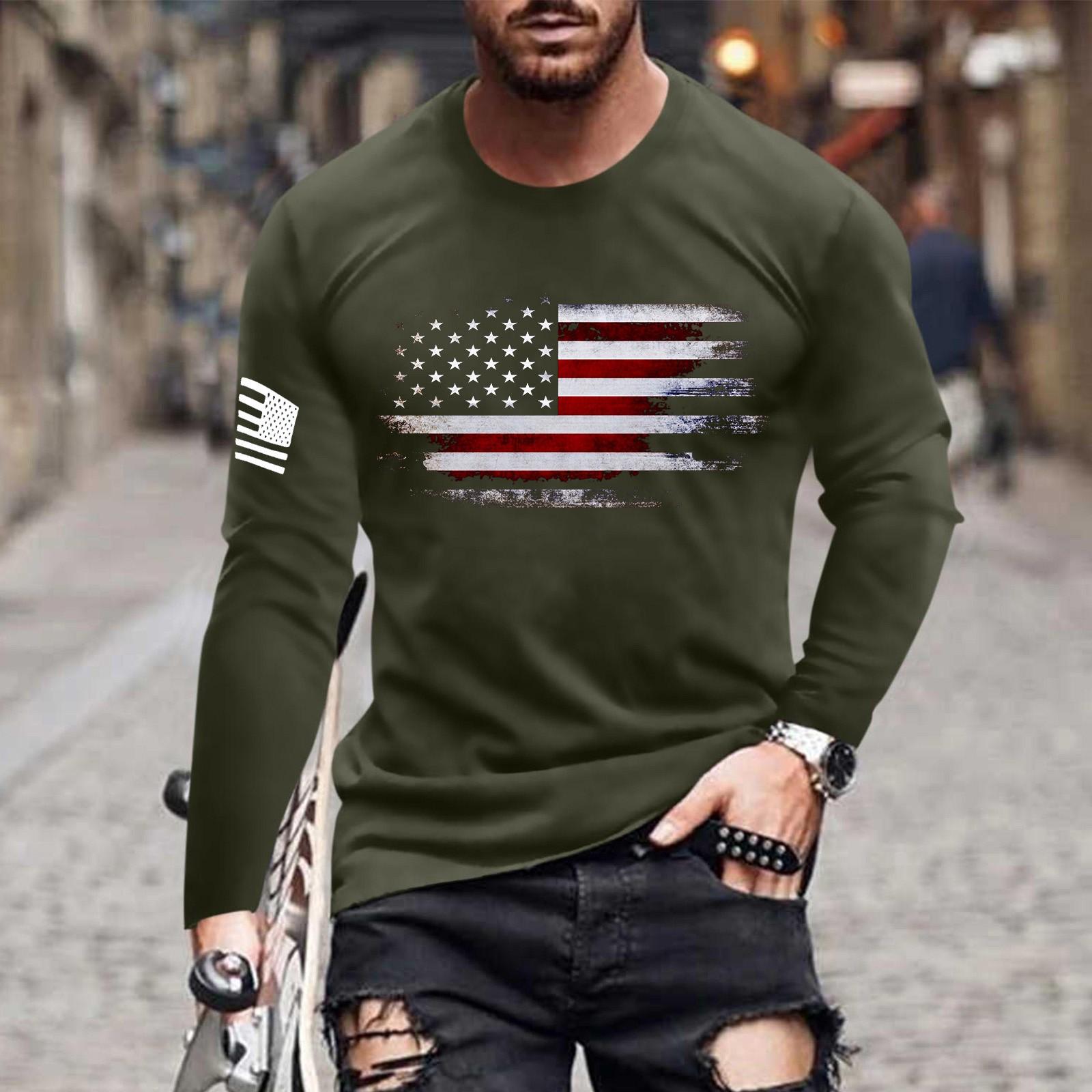 

Мужская футболка с длинным рукавом и принтом осеннего флага Мужская повседневная футболка с длинным рукавом и круглым вырезом L армия зеленый