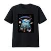 Aliens Kidnapping Cats In Flying Saucer Ufo Space Cosmic Round Neck Casual T-Shirt Lightweight Fabric Unisex Vintage