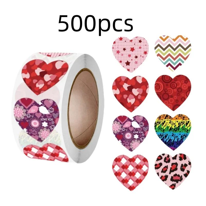 500Pcs Love Heart Stickers Roll Cute Heart Shaped Seal Labels for Scrapbooking Craft Birthday Party Gift Packaging Stationery