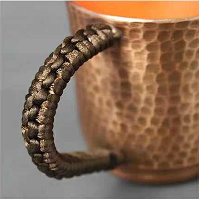 Handcrafted Pure Copper Beer Coffee Mug With lid Retro Hammer Weave Handle Thickened Hammer 350 ml Breakfast Cup Drinkware
